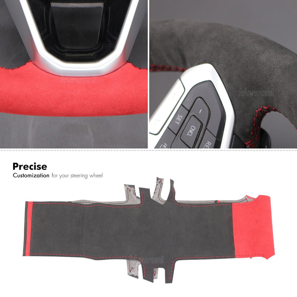 MEWANT Black Leather Car Steering Wheel Cover for Volkswagen VW Arteon 2021 / Atlas 2020 - 2021 / ID.4 2021 / Taos 2022 / Atlas Cross Sport 2020 - 2021 - Alcantara, Leather, Carbon Fiber, Easy Install, Non - Slip, Best Steering Wheel Cover