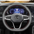 MEWANT Black Leather Car Steering Wheel Cover for Volkswagen VW Arteon 2021 / Atlas 2020 - 2021 / ID.4 2021 / Taos 2022 / Atlas Cross Sport 2020 - 2021 - Alcantara, Leather, Carbon Fiber, Easy Install, Non - Slip, Best Steering Wheel Cover