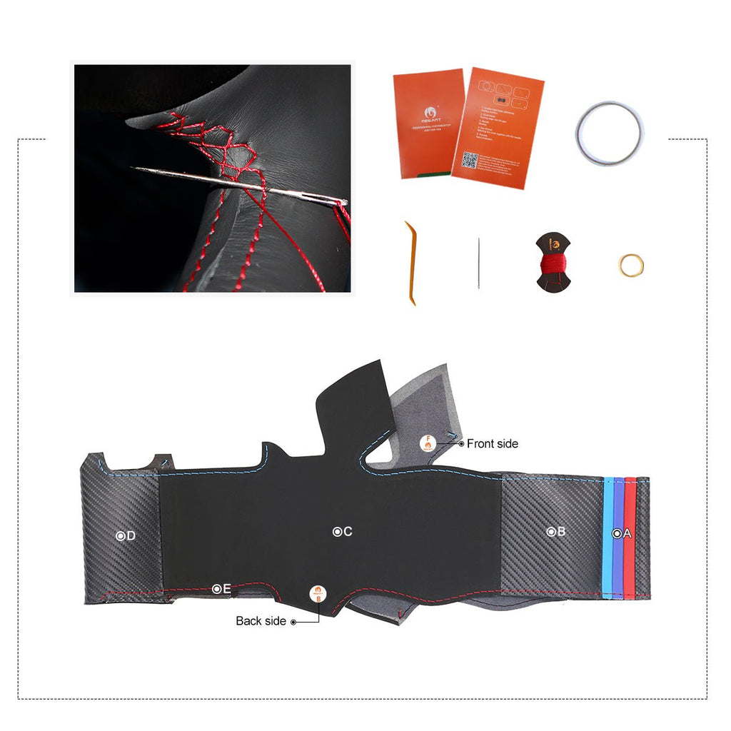 MEWANT Black Leather Suede Cabron Fiber Car Steering Wheel Cover for BMW F30 F31 F34 F20 F21 F22 F23 F32 F33 F34 F36 - Alcantara, Leather, Carbon Fiber, Easy Install, Non - Slip, Best Steering Wheel Cover