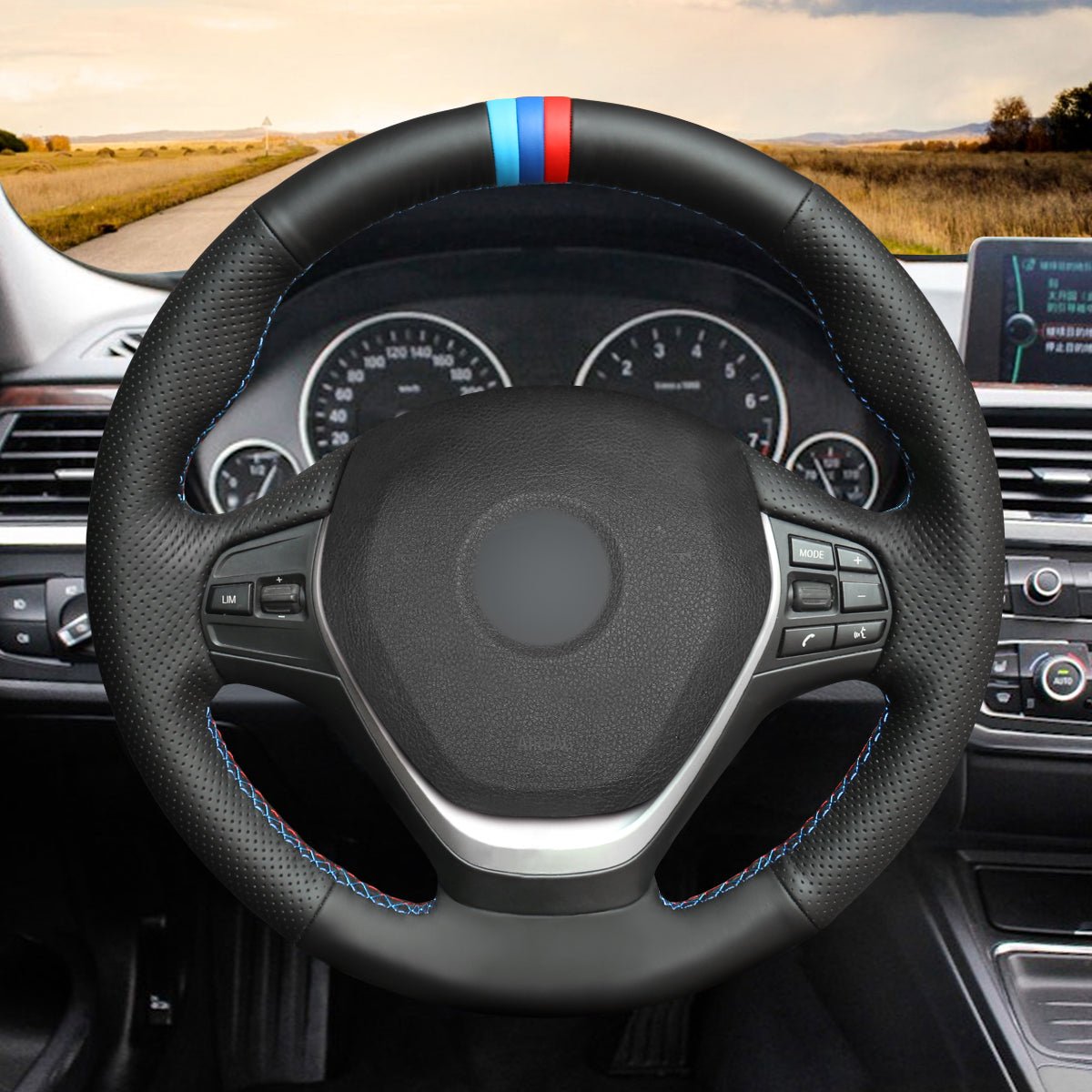 MEWANT Black Leather Suede Cabron Fiber Car Steering Wheel Cover for BMW F30 F31 F34 F20 F21 F22 F23 F32 F33 F34 F36 - Mewant Cover