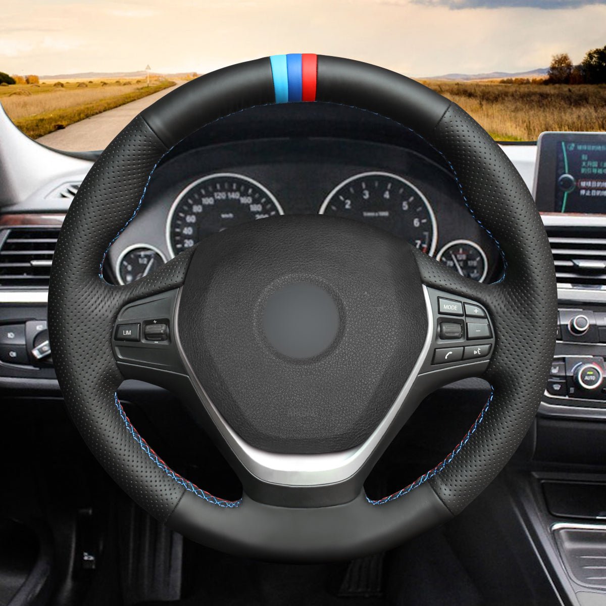 MEWANT Black Leather Suede Cabron Fiber Car Steering Wheel Cover for BMW F30 F31 F34 F20 F21 F22 F23 F32 F33 F34 F36 - Alcantara, Leather, Carbon Fiber, Easy Install, Non - Slip, Best Steering Wheel Cover