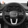 MEWANT Black Leather Suede Car Steering Wheel Cover for A4 (B9) Avant Allroad Q3 Q5 SQ5 Q7 SQ7 Q8 SQ8 - Alcantara, Leather, Carbon Fiber, Easy Install, Non - Slip, Best Steering Wheel Cover