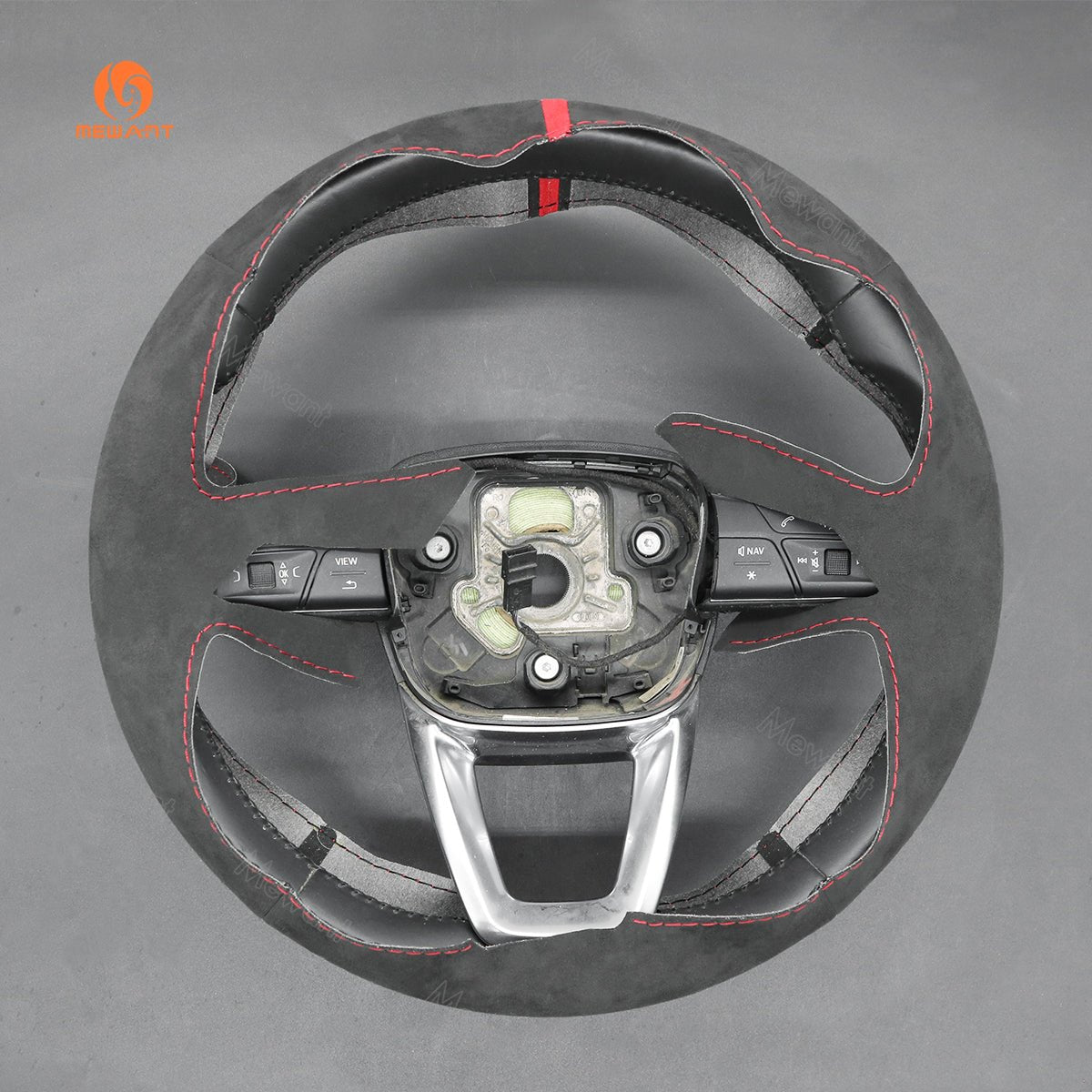 MEWANT Black Leather Suede Car Steering Wheel Cover for A4 (B9) Avant Allroad Q3 Q5 SQ5 Q7 SQ7 Q8 SQ8 - Alcantara, Leather, Carbon Fiber, Easy Install, Non - Slip, Best Steering Wheel Cover