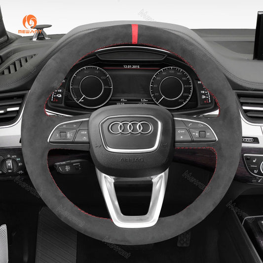 MEWANT Black Leather Suede Car Steering Wheel Cover for A4 (B9) Avant Allroad Q3 Q5 SQ5 Q7 SQ7 Q8 SQ8 - Mewant Cover