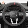 MEWANT Black Leather Suede Car Steering Wheel Cover for A4 (B9) Avant Allroad Q3 Q5 SQ5 Q7 SQ7 Q8 SQ8 - Alcantara, Leather, Carbon Fiber, Easy Install, Non - Slip, Best Steering Wheel Cover