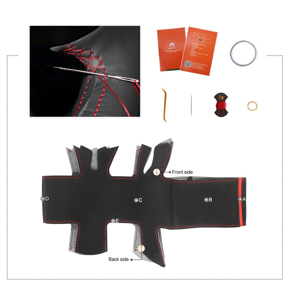 MEWANT Black Leather Suede Car Steering Wheel Cover for Audi A3 (8V) Sportback A4 (B8) Avant A6 (C7) A8 (D4) Q3 (8U) Q5 (8R) Q7 (4L) - Alcantara, Leather, Carbon Fiber, Easy Install, Non - Slip, Best Steering Wheel Cover