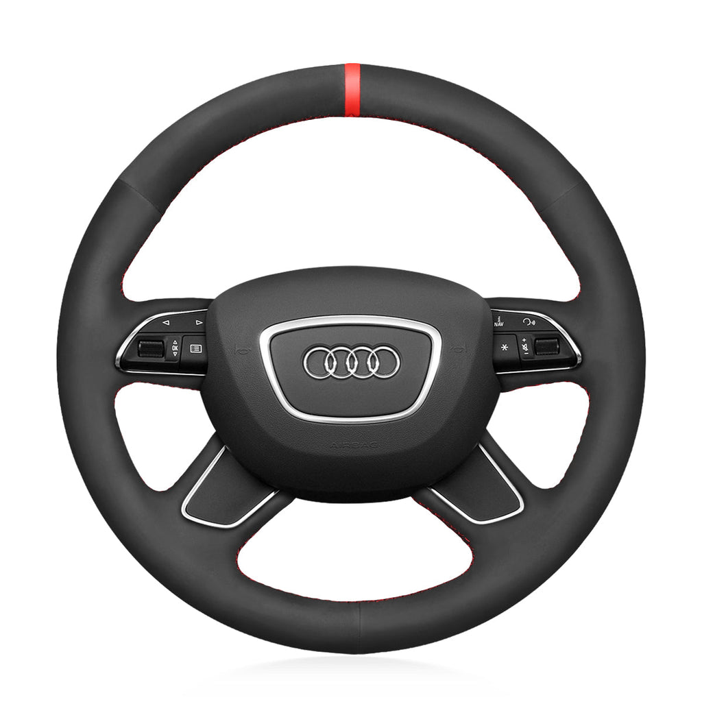 MEWANT Black Leather Suede Car Steering Wheel Cover for Audi A3 (8V) Sportback A4 (B8) Avant A6 (C7) A8 (D4) Q3 (8U) Q5 (8R) Q7 (4L) - Alcantara, Leather, Carbon Fiber, Easy Install, Non - Slip, Best Steering Wheel Cover
