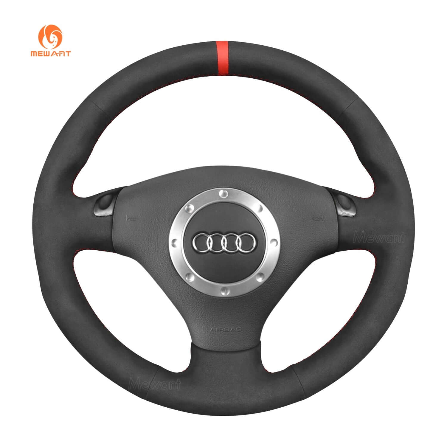MEWANT Black Leather Suede Car Steering Wheel Cover for Audi A4 2002 / Audi TT 2002 - Alcantara, Leather, Carbon Fiber, Easy Install, Non - Slip, Best Steering Wheel Cover