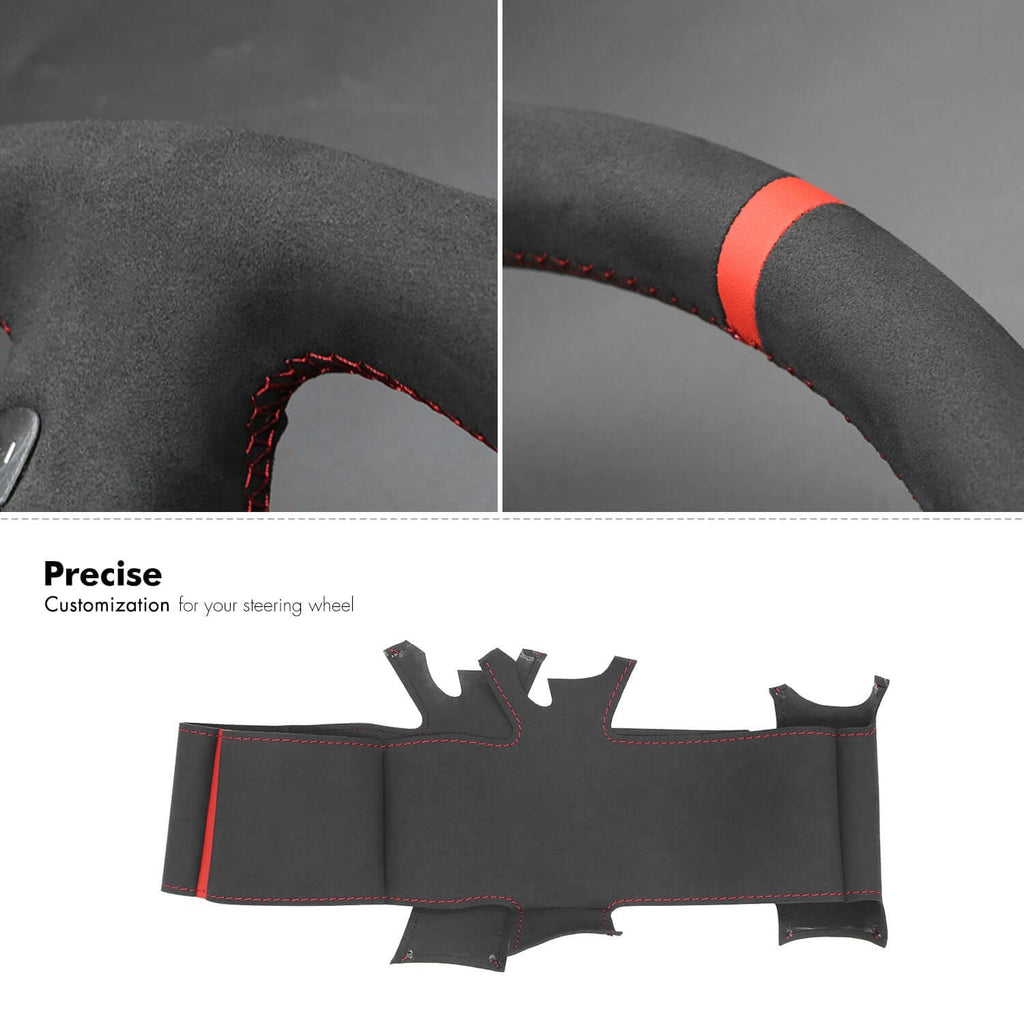 MEWANT Black Leather Suede Car Steering Wheel Cover for Audi A4 2002 / Audi TT 2002 - Alcantara, Leather, Carbon Fiber, Easy Install, Non - Slip, Best Steering Wheel Cover