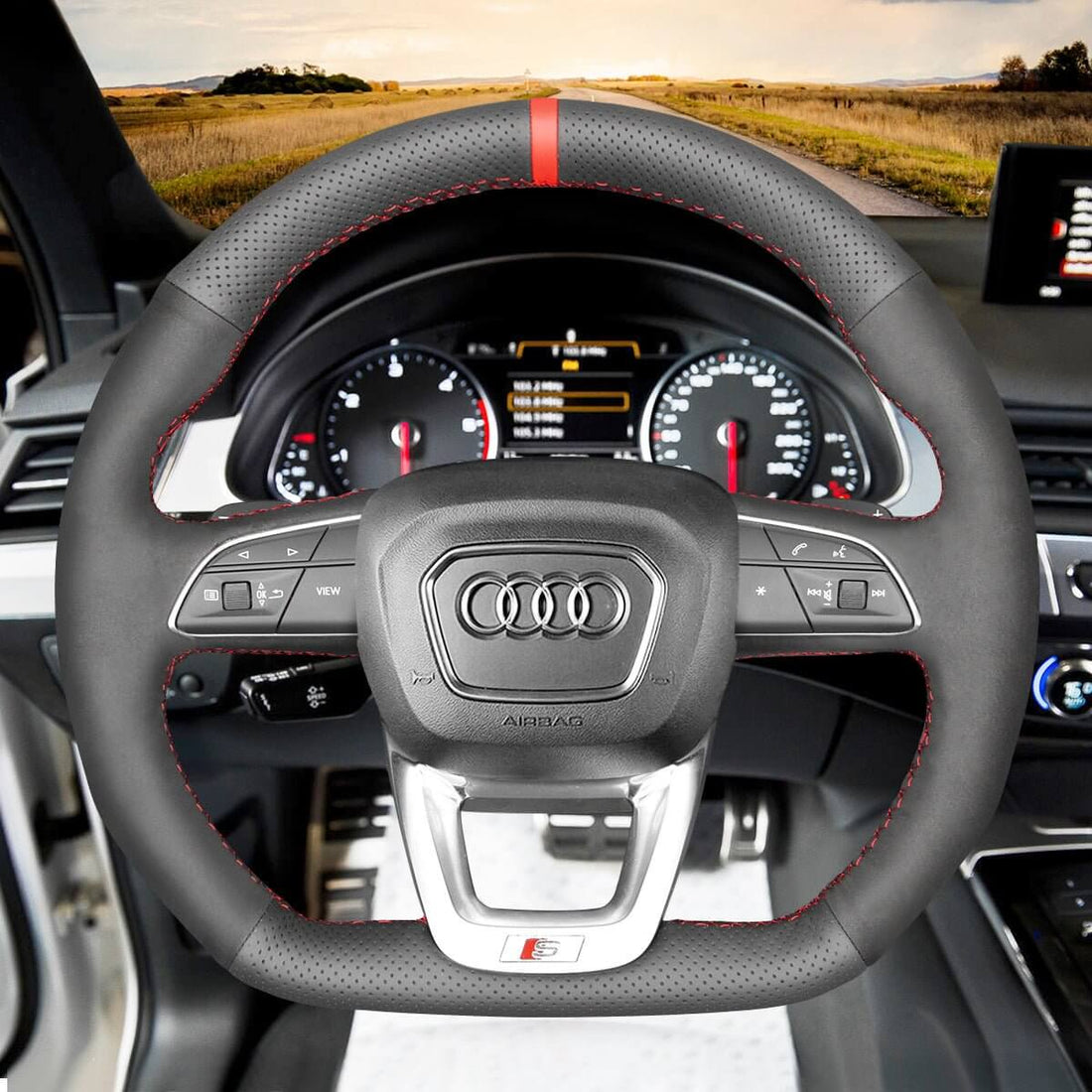 MEWANT Steering Wheel Cover for Audi Q3 2018-2019 Q5 SQ5 2017-2019 Q7 SQ7 2015-2019 Q8 SQ8 2018-2019