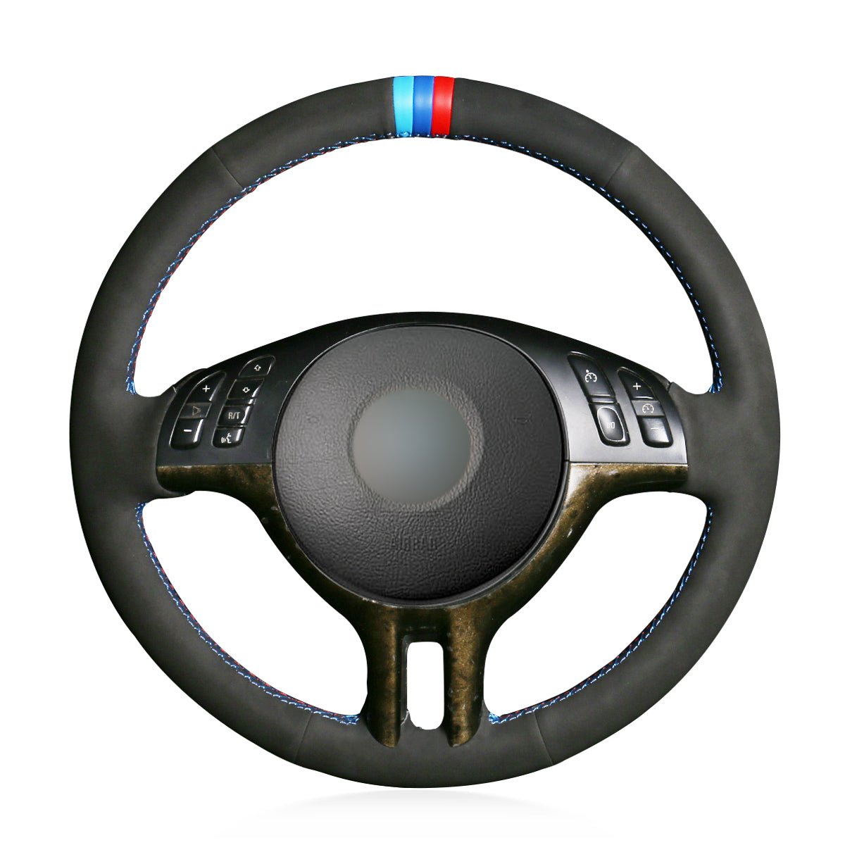 MEWANT Black Leather Suede Car Steering Wheel Cover for BMW E46 318i 325i 330ci / E39 / X5 E53 / Z3 E36/7 E36/8 - Mewant Cover