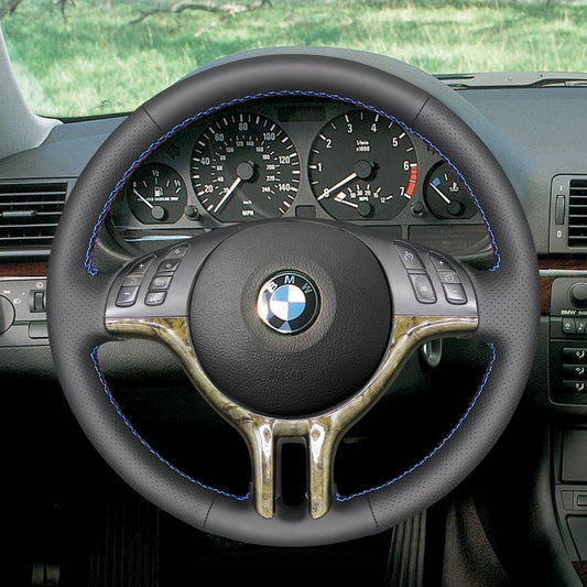 MEWANT Black Leather Suede Car Steering Wheel Cover for BMW E46 318i 325i 330ci / E39 / X5 E53 / Z3 E36/7 E36/8 - Mewant Cover