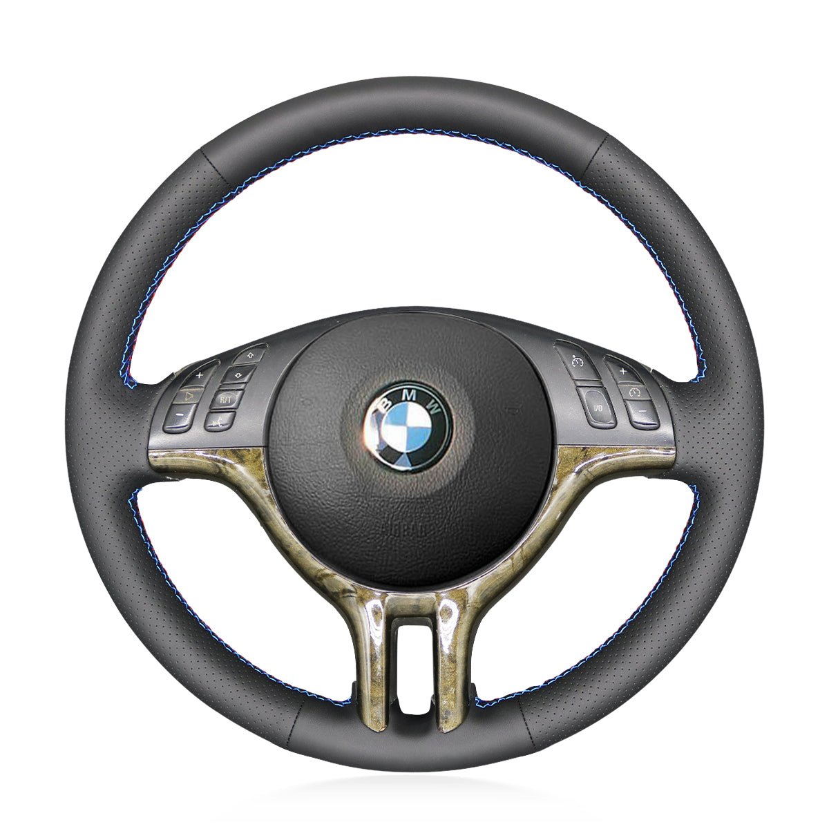 MEWANT Black Leather Suede Car Steering Wheel Cover for BMW E46 318i 325i 330ci / E39 / X5 E53 / Z3 E36/7 E36/8 - Alcantara, Leather, Carbon Fiber, Easy Install, Non - Slip, Best Steering Wheel Cover