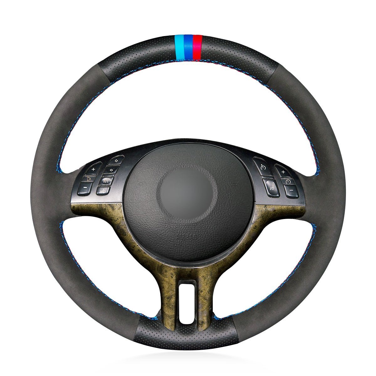 MEWANT Black Leather Suede Car Steering Wheel Cover for BMW E46 318i 325i 330ci / E39 / X5 E53 / Z3 E36/7 E36/8 - Alcantara, Leather, Carbon Fiber, Easy Install, Non - Slip, Best Steering Wheel Cover
