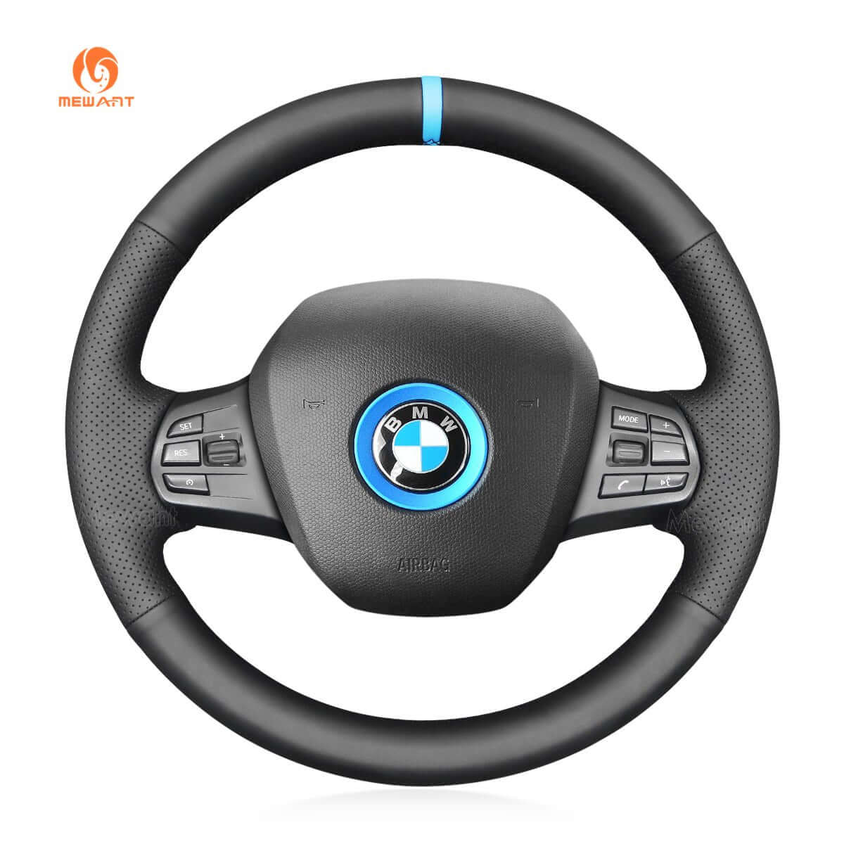 MEWANT Black Leather Suede Car Steering Wheel Cover for BMW i3 2013 - 2022 - Alcantara, Leather, Carbon Fiber, Easy Install, Non - Slip, Best Steering Wheel Cover