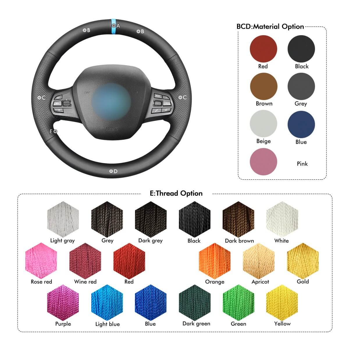 MEWANT Black Leather Suede Car Steering Wheel Cover for BMW i3 2013 - 2022 - Alcantara, Leather, Carbon Fiber, Easy Install, Non - Slip, Best Steering Wheel Cover