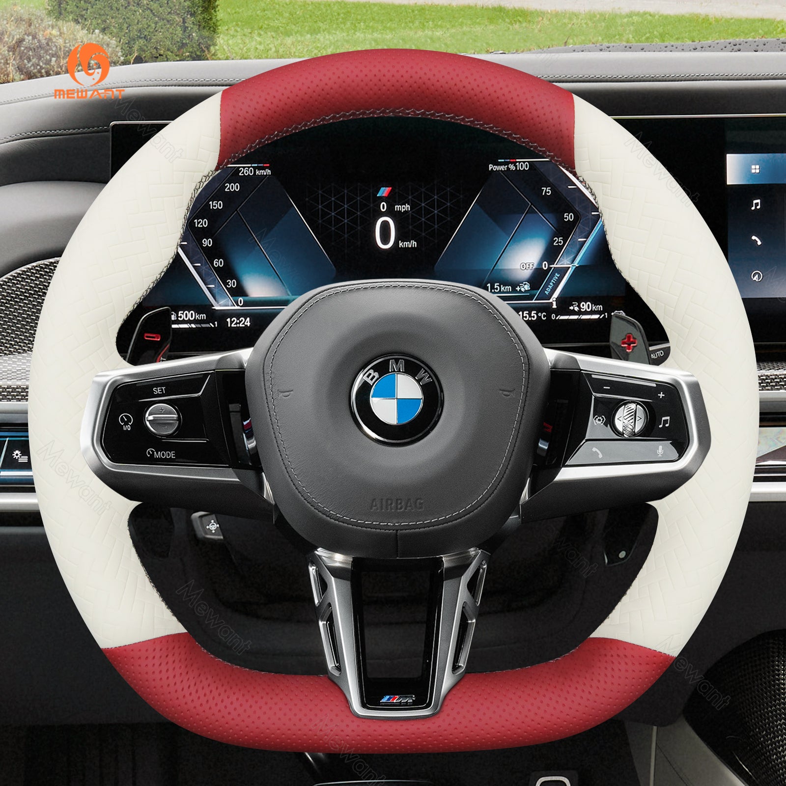 MEWANT Black Leather Suede Car Steering Wheel Cover for BMW M Sport - Alcantara, Leather, Carbon Fiber, Easy Install, Non - Slip, Best Steering Wheel Cover