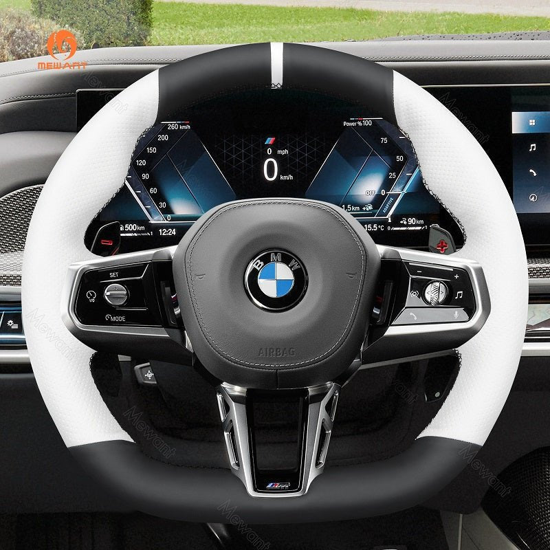 MEWANT Black Leather Suede Car Steering Wheel Cover for BMW M Sport - Alcantara, Leather, Carbon Fiber, Easy Install, Non - Slip, Best Steering Wheel Cover