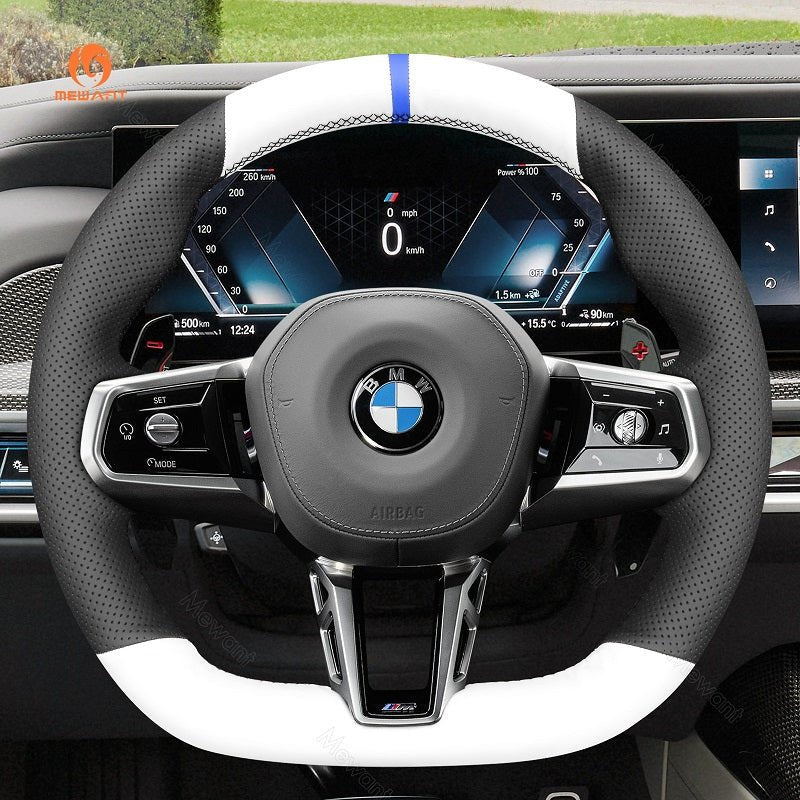 MEWANT Black Leather Suede Car Steering Wheel Cover for BMW M Sport - Alcantara, Leather, Carbon Fiber, Easy Install, Non - Slip, Best Steering Wheel Cover