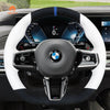 MEWANT Black Leather Suede Car Steering Wheel Cover for BMW M Sport - Alcantara, Leather, Carbon Fiber, Easy Install, Non - Slip, Best Steering Wheel Cover