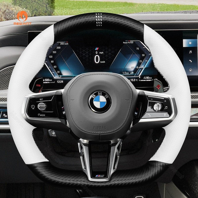 MEWANT Black Leather Suede Car Steering Wheel Cover for BMW M Sport - Alcantara, Leather, Carbon Fiber, Easy Install, Non - Slip, Best Steering Wheel Cover