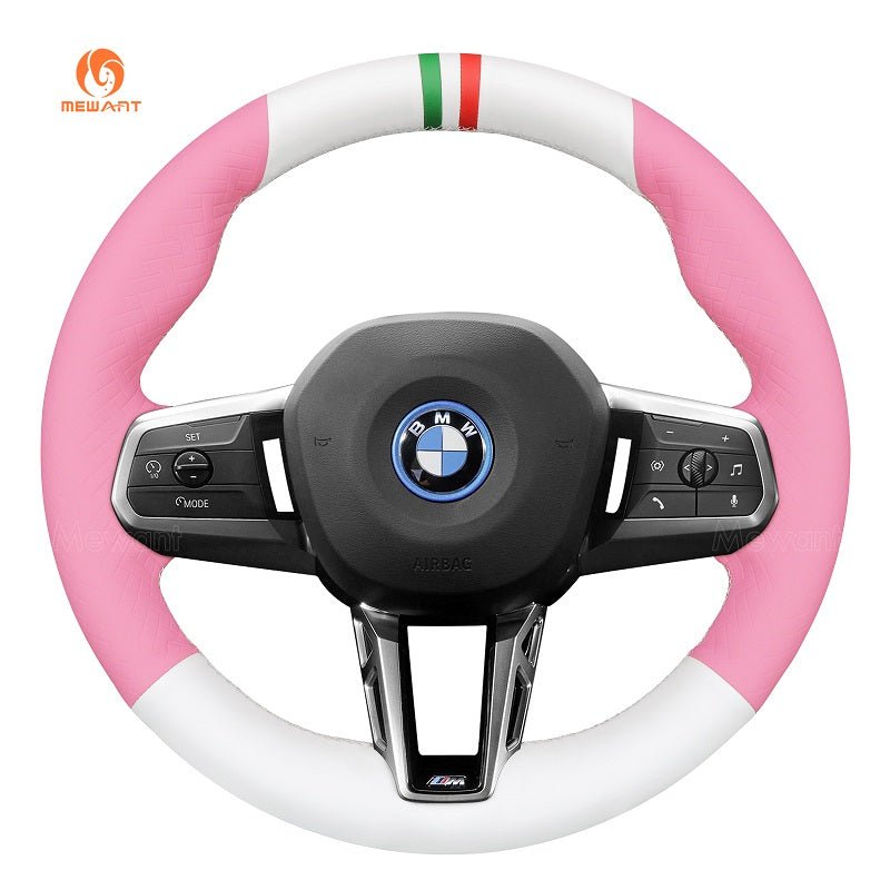 MEWANT Black Leather Suede Car Steering Wheel Cover for BMW X1 U11 / X2 U10 / (M Sport) 2 Series U06 (Active Tourer) / iX1 U11 / iX2 U10 - Alcantara, Leather, Carbon Fiber, Easy Install, Non - Slip, Best Steering Wheel Cover