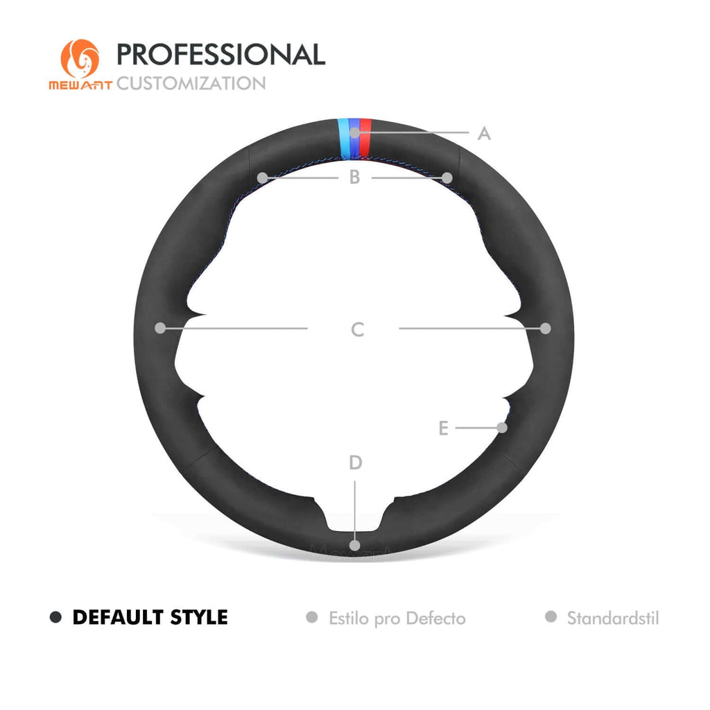 MEWANT Black Leather Suede Car Steering Wheel Cover for BMW X1 U11 / X2 U10 / (M Sport) 2 Series U06 (Active Tourer) / iX1 U11 / iX2 U10 - Alcantara, Leather, Carbon Fiber, Easy Install, Non - Slip, Best Steering Wheel Cover