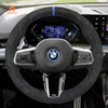 MEWANT Black Leather Suede Car Steering Wheel Cover for BMW X1 U11 / X2 U10 / (M Sport) 2 Series U06 (Active Tourer) / iX1 U11 / iX2 U10 - Alcantara, Leather, Carbon Fiber, Easy Install, Non - Slip, Best Steering Wheel Cover
