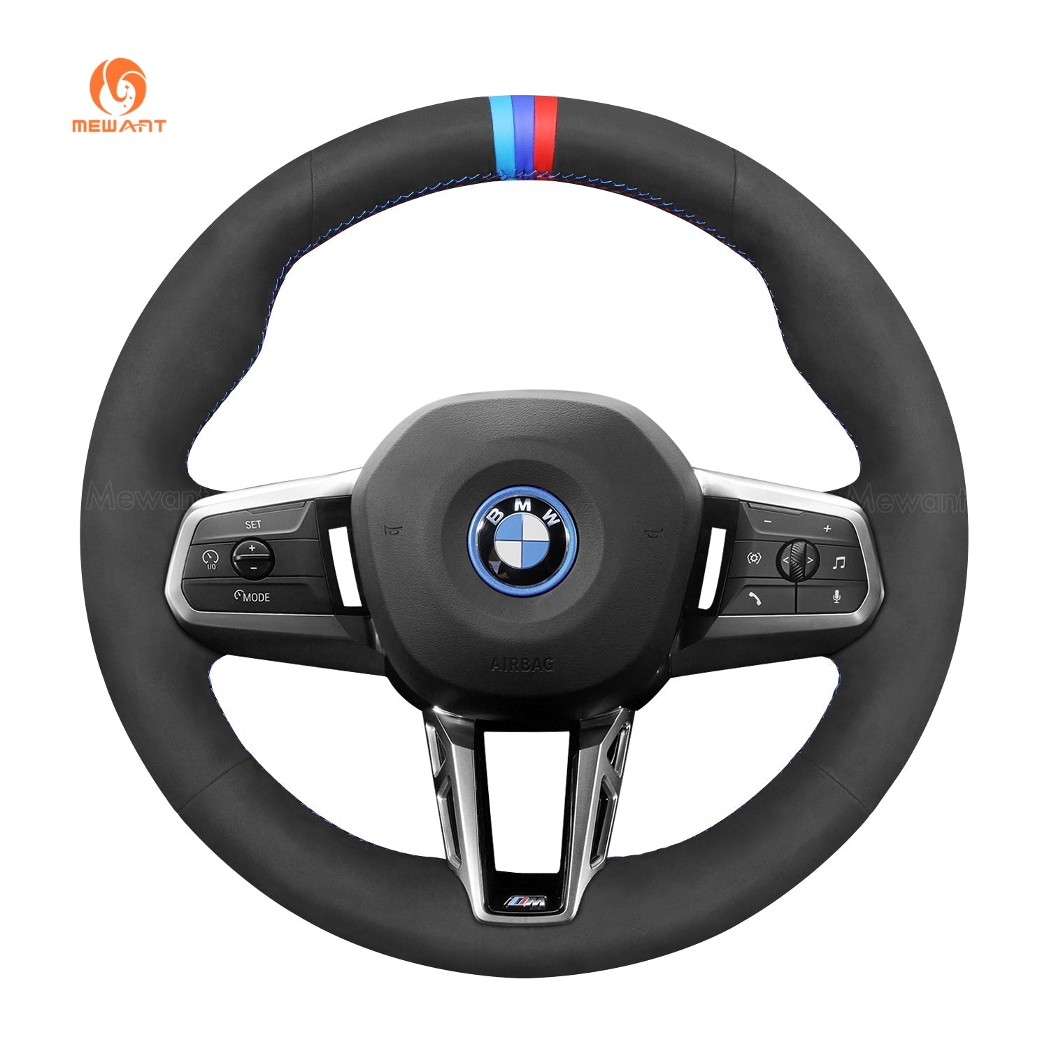 MEWANT Black Leather Suede Car Steering Wheel Cover for BMW X1 U11 / X2 U10 / (M Sport) 2 Series U06 (Active Tourer) / iX1 U11 / iX2 U10 - Mewant Cover