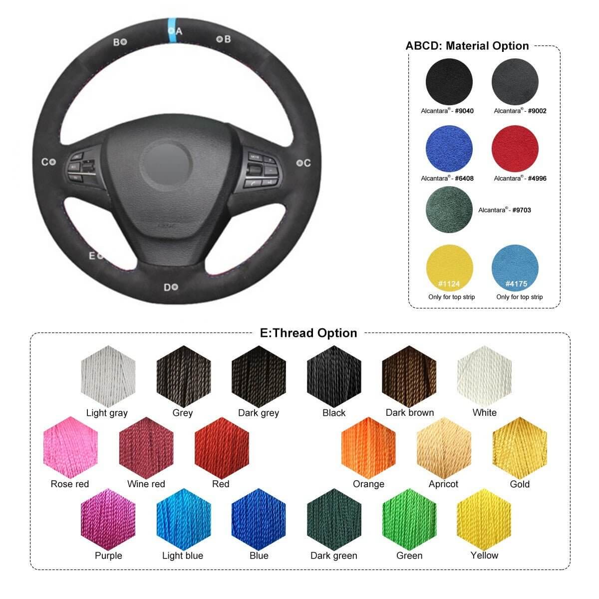 MEWANT Black Leather Suede Car Steering Wheel Cover for BMW X3 F25 2011 - 2013 / X5 F15 2014 - Alcantara, Leather, Carbon Fiber, Easy Install, Non - Slip, Best Steering Wheel Cover