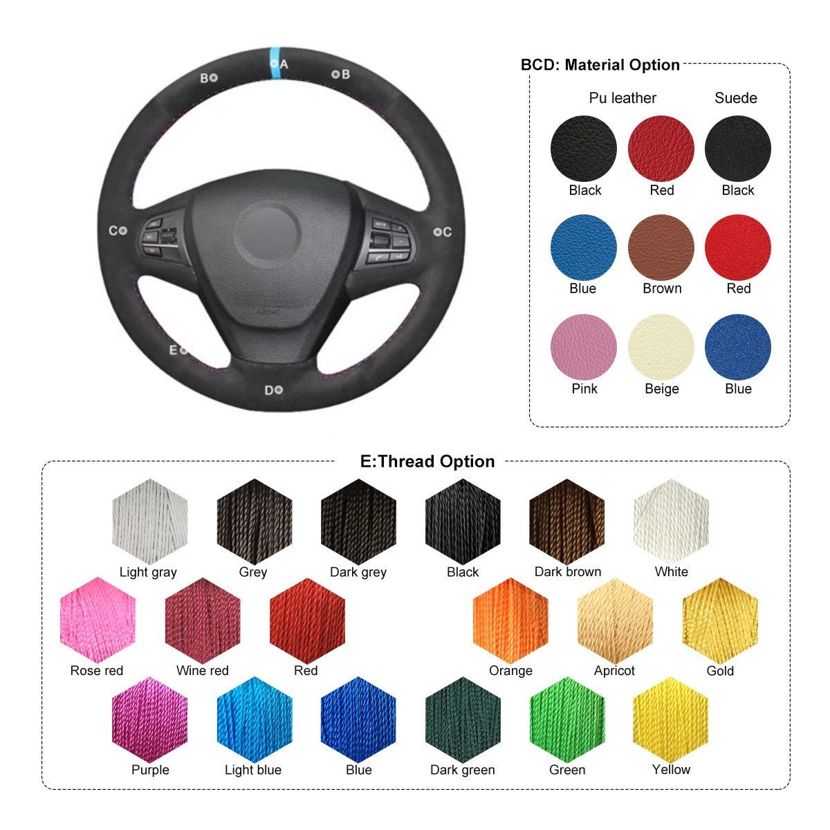 MEWANT Black Leather Suede Car Steering Wheel Cover for BMW X3 F25 2011 - 2013 / X5 F15 2014 - Mewant Cover