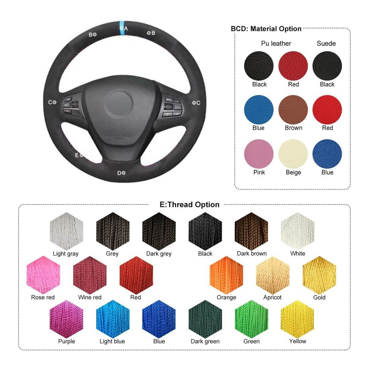 MEWANT Black Leather Suede Car Steering Wheel Cover for BMW X3 F25 2011 - 2013 / X5 F15 2014 - Alcantara, Leather, Carbon Fiber, Easy Install, Non - Slip, Best Steering Wheel Cover