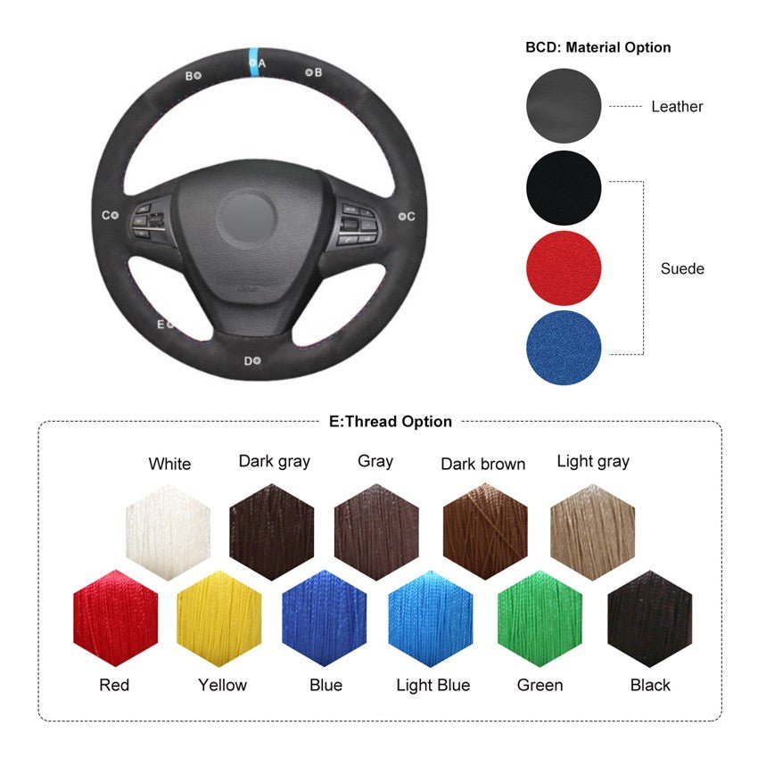 MEWANT Black Leather Suede Car Steering Wheel Cover for BMW X3 F25 2011 - 2013 / X5 F15 2014 - Mewant Cover