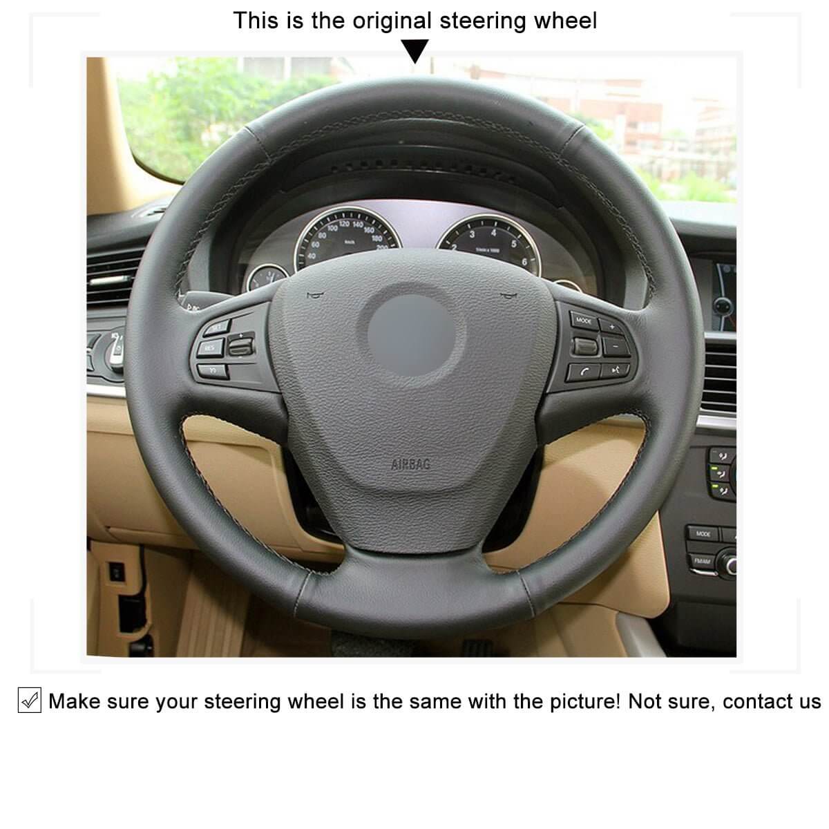 MEWANT Black Leather Suede Car Steering Wheel Cover for BMW X3 F25 2011 - 2013 / X5 F15 2014 - Alcantara, Leather, Carbon Fiber, Easy Install, Non - Slip, Best Steering Wheel Cover
