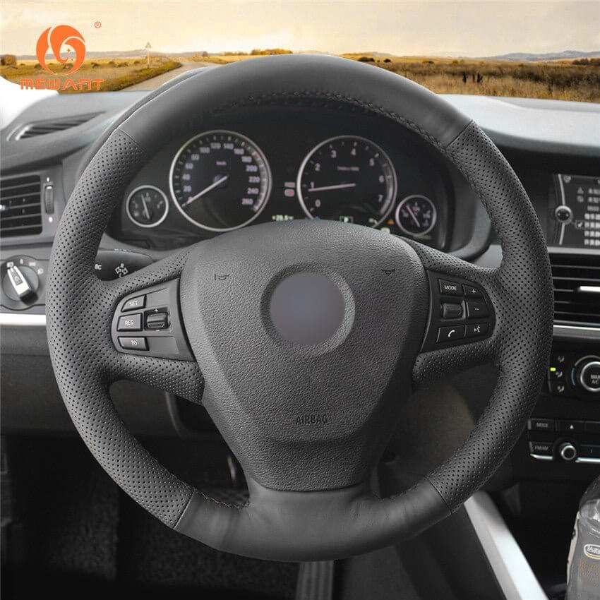 MEWANT Black Leather Suede Car Steering Wheel Cover for BMW X3 F25 2011 - 2013 / X5 F15 2014 - Alcantara, Leather, Carbon Fiber, Easy Install, Non - Slip, Best Steering Wheel Cover