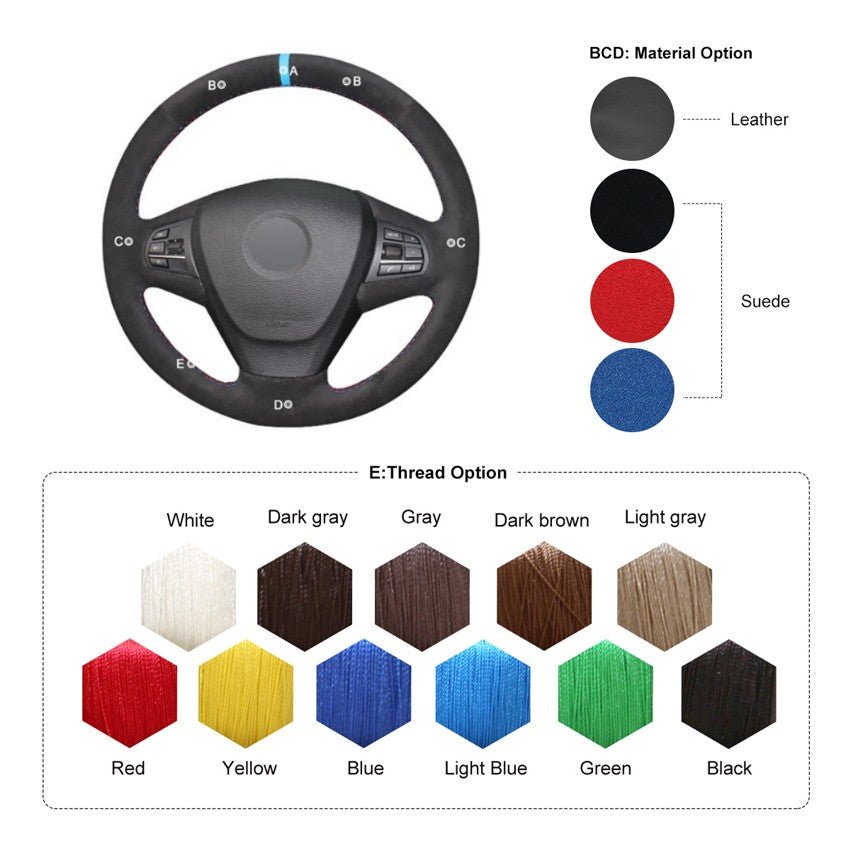 MEWANT Black Leather Suede Car Steering Wheel Cover for BMW X3 F25 2011 - 2013 / X5 F15 2014 - Alcantara, Leather, Carbon Fiber, Easy Install, Non - Slip, Best Steering Wheel Cover