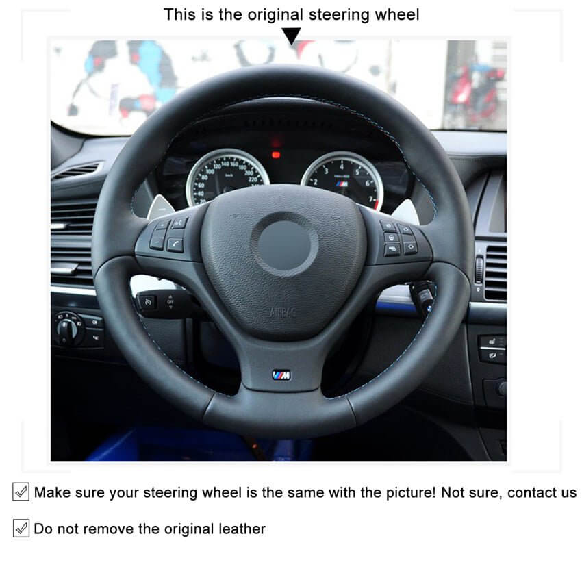 MEWANT Black Leather Suede Car Steering Wheel Cover for BMW X5 E70 (M Sport) /X5 M50d /X6 E71 (M Sport) /X6 M50d /X5 M E70 /X6 M E71 - Alcantara, Leather, Carbon Fiber, Easy Install, Non - Slip, Best Steering Wheel Cover
