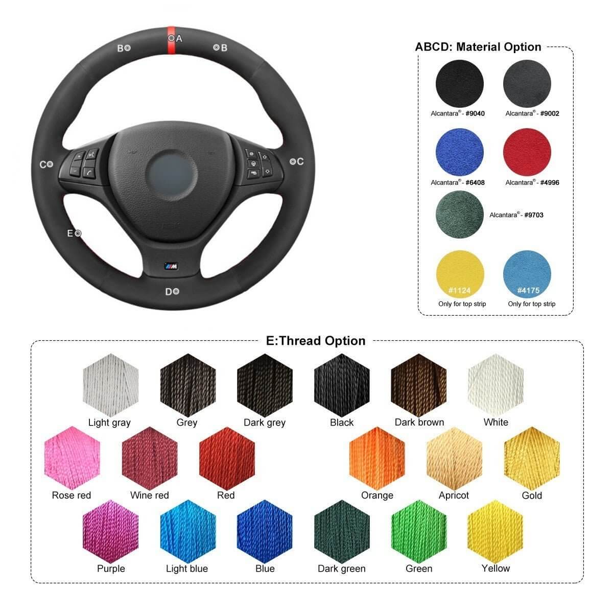 MEWANT Black Leather Suede Car Steering Wheel Cover for BMW X5 E70 (M Sport) /X5 M50d /X6 E71 (M Sport) /X6 M50d /X5 M E70 /X6 M E71 - Alcantara, Leather, Carbon Fiber, Easy Install, Non - Slip, Best Steering Wheel Cover
