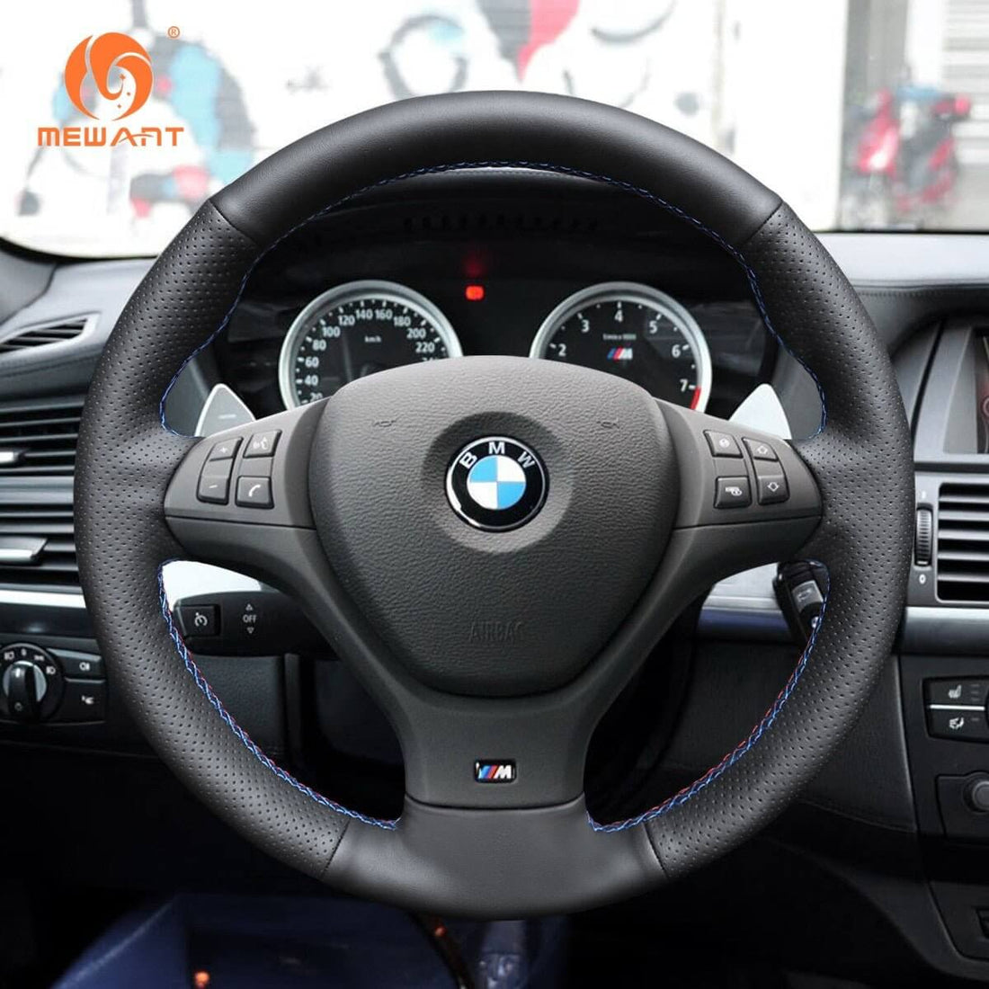 MEWANT Steering Wheel Cover for BMW X5 X6 E70 E71 M Sport M50d 2006-2014
