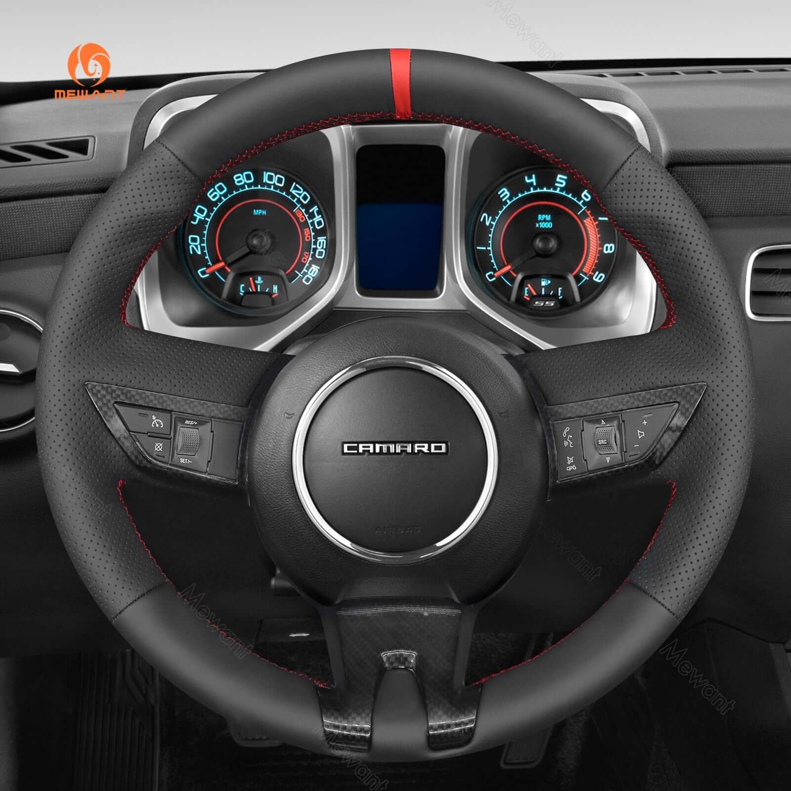 MEWANT Black Leather Suede Car Steering Wheel Cover for Chevrolet Camaro - Alcantara, Leather, Carbon Fiber, Easy Install, Non - Slip, Best Steering Wheel Cover