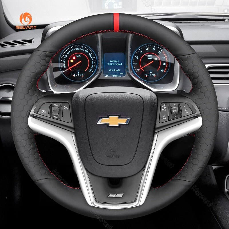 MEWANT Black Leather Suede Car Steering Wheel Cover for Chevrolet Camaro - Alcantara, Leather, Carbon Fiber, Easy Install, Non - Slip, Best Steering Wheel Cover