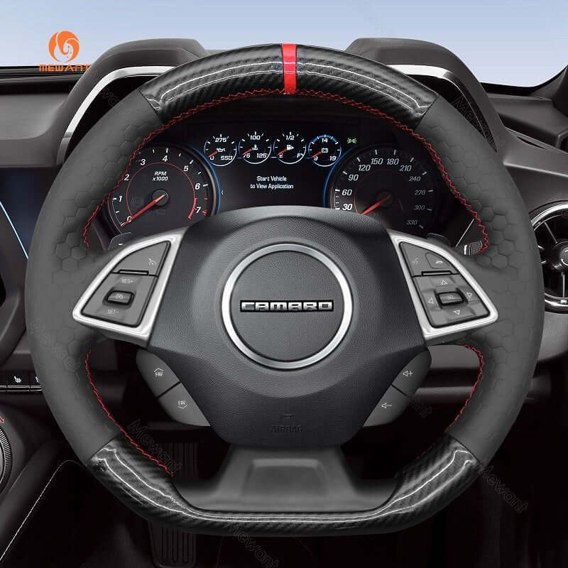 MEWANT Black Leather Suede Car Steering Wheel Cover for Chevrolet Camaro - Alcantara, Leather, Carbon Fiber, Easy Install, Non - Slip, Best Steering Wheel Cover
