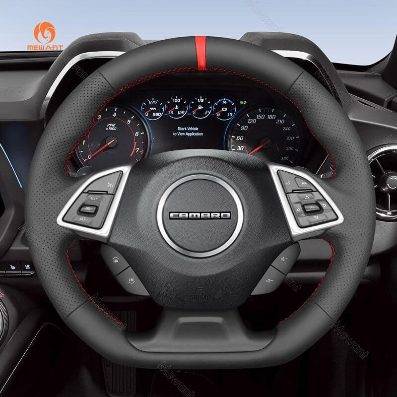 MEWANT Black Leather Suede Car Steering Wheel Cover for Chevrolet Camaro - Alcantara, Leather, Carbon Fiber, Easy Install, Non - Slip, Best Steering Wheel Cover