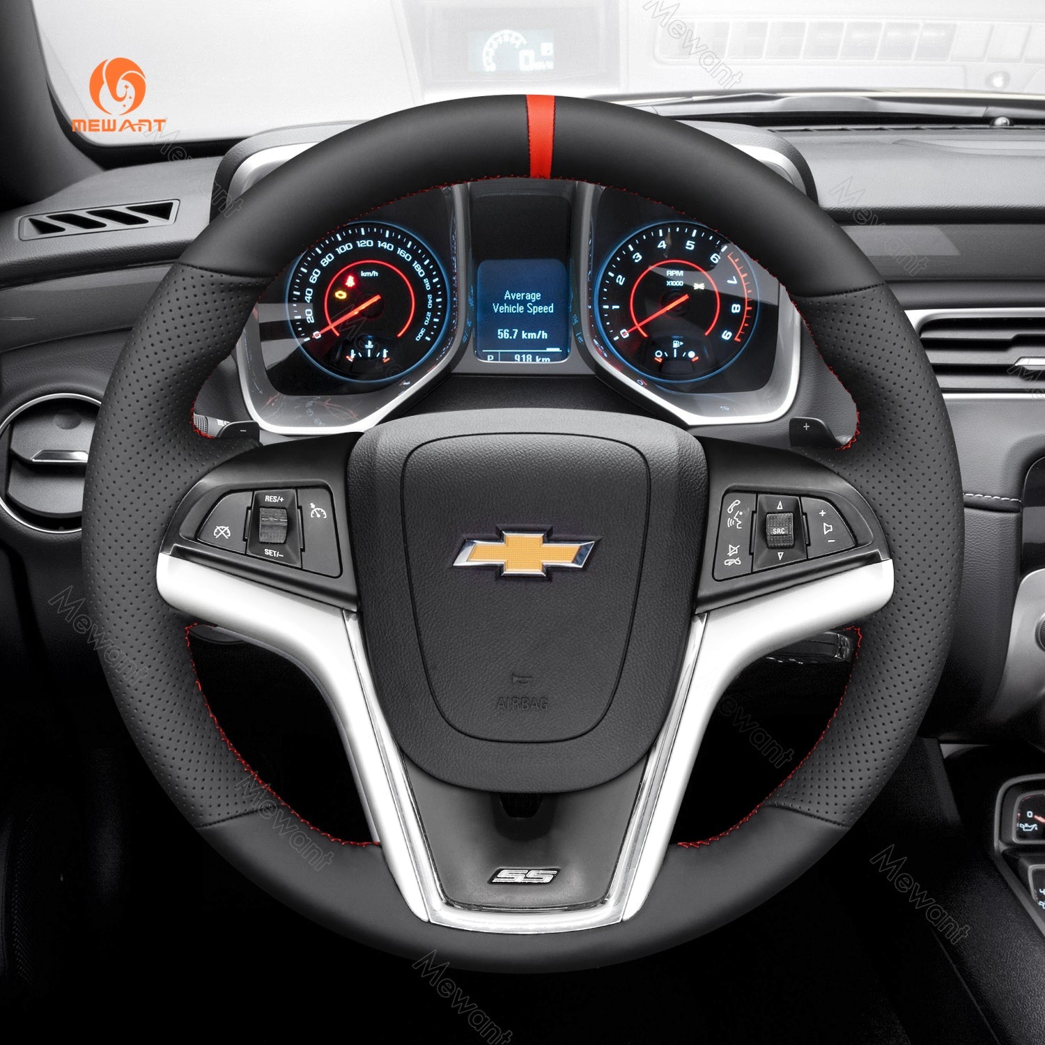 MEWANT Black Leather Suede Car Steering Wheel Cover for Chevrolet Camaro - Mewant Cover