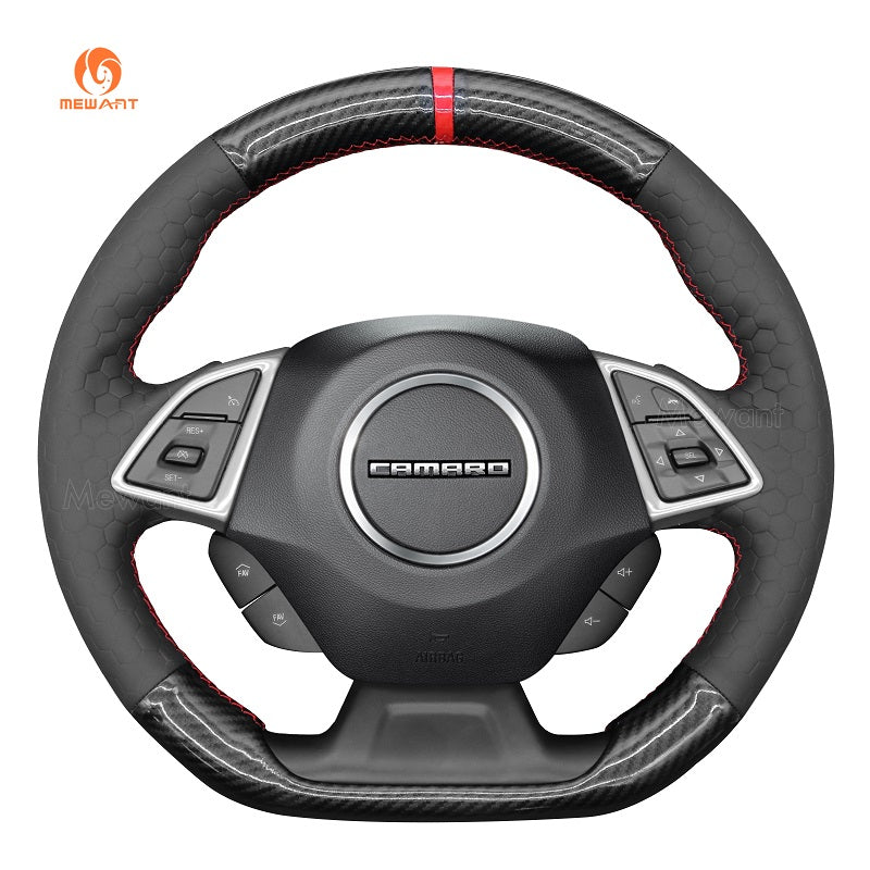 MEWANT Black Leather Suede Car Steering Wheel Cover for Chevrolet Camaro - Alcantara, Leather, Carbon Fiber, Easy Install, Non - Slip, Best Steering Wheel Cover