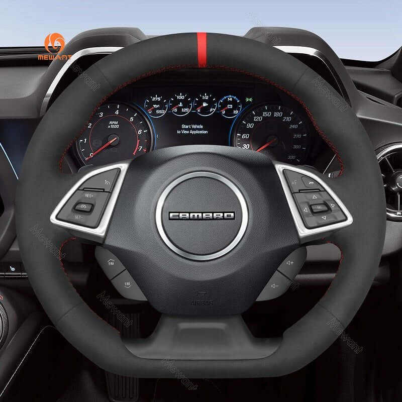MEWANT Black Leather Suede Car Steering Wheel Cover for Chevrolet Camaro - Alcantara, Leather, Carbon Fiber, Easy Install, Non - Slip, Best Steering Wheel Cover