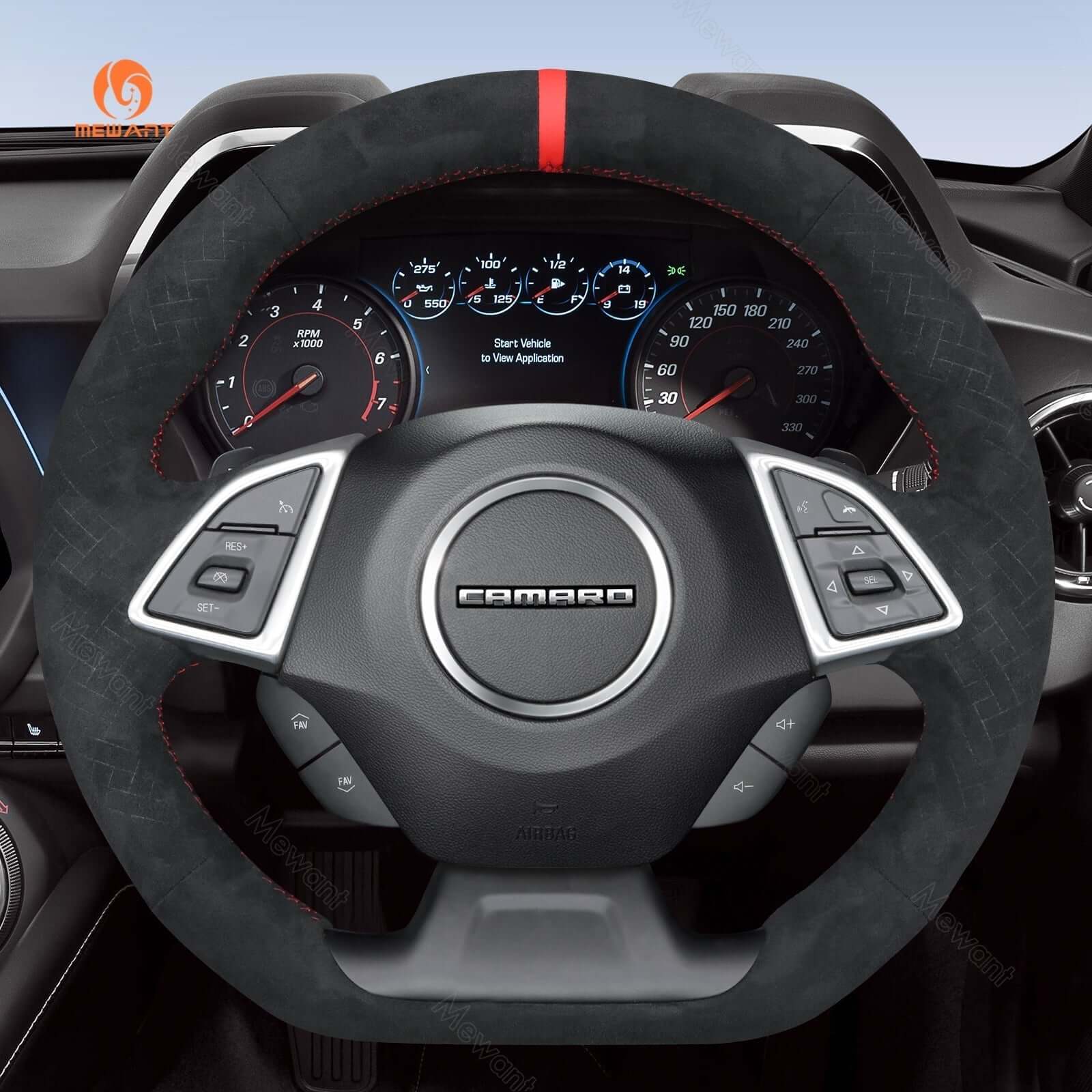 MEWANT Black Leather Suede Car Steering Wheel Cover for Chevrolet Camaro - Alcantara, Leather, Carbon Fiber, Easy Install, Non - Slip, Best Steering Wheel Cover