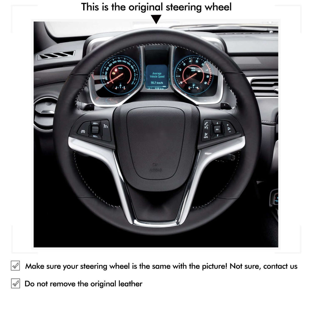 MEWANT Black Leather Suede Car Steering Wheel Cover for Chevrolet Camaro - Alcantara, Leather, Carbon Fiber, Easy Install, Non - Slip, Best Steering Wheel Cover