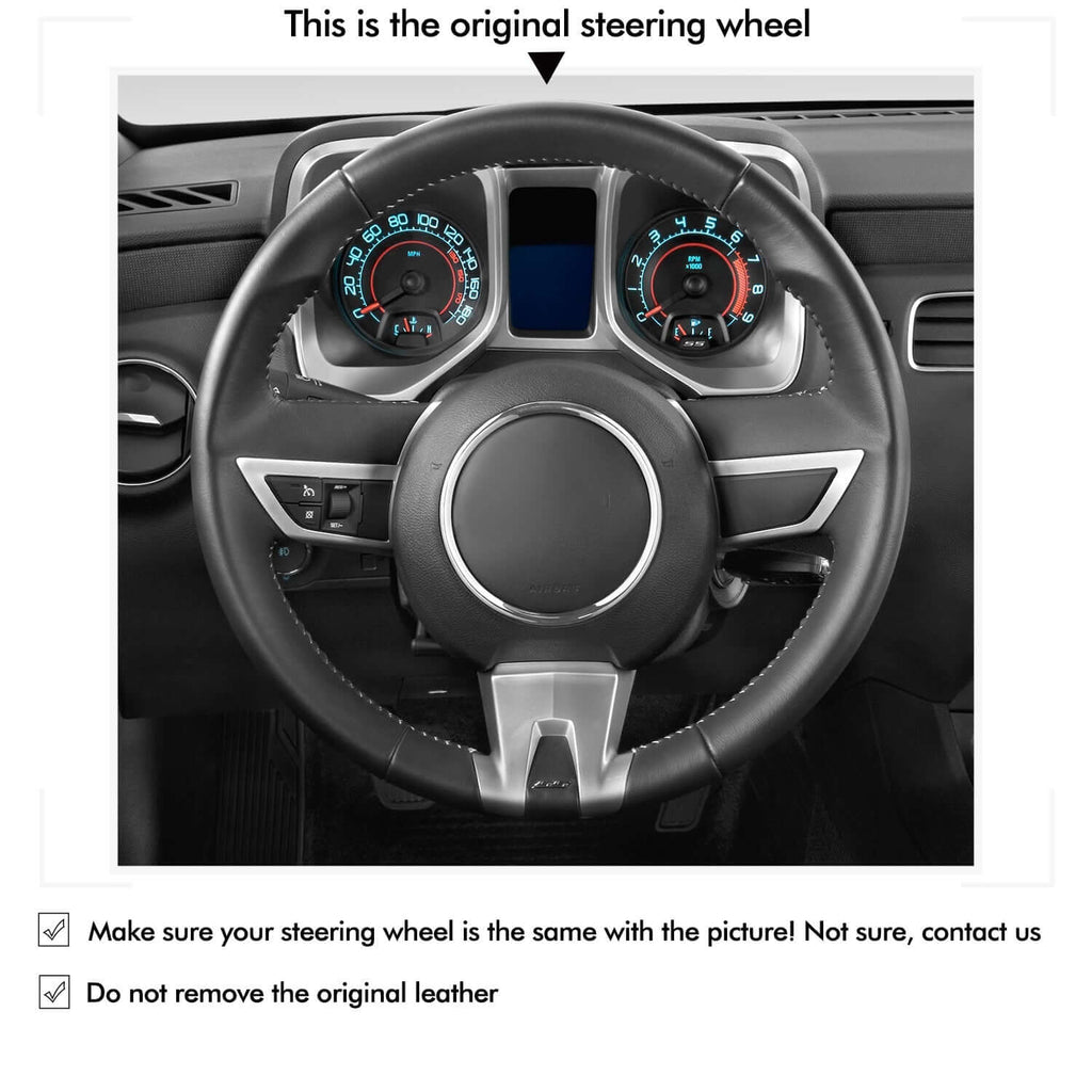 MEWANT Black Leather Suede Car Steering Wheel Cover for Chevrolet Camaro - Alcantara, Leather, Carbon Fiber, Easy Install, Non - Slip, Best Steering Wheel Cover