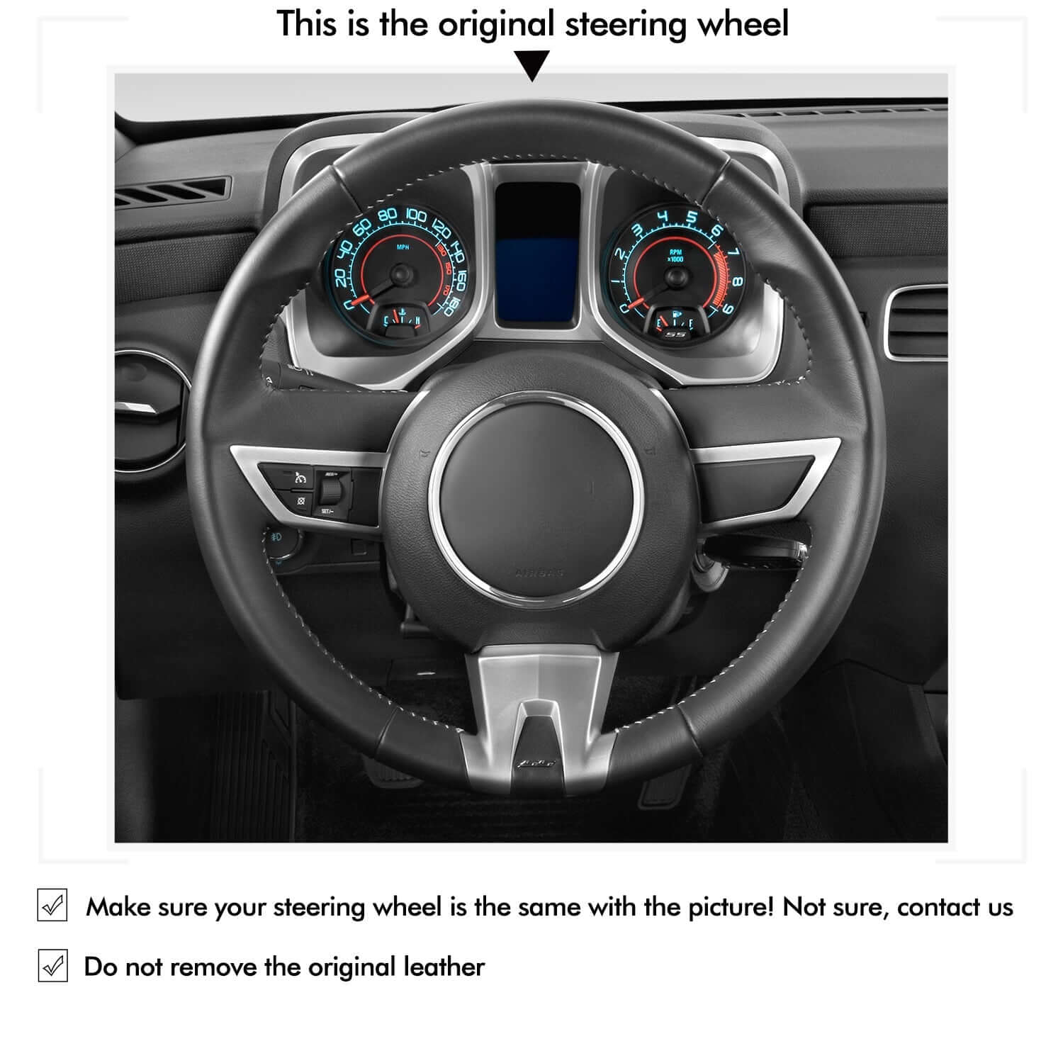 MEWANT Black Leather Suede Car Steering Wheel Cover for Chevrolet Camaro - Alcantara, Leather, Carbon Fiber, Easy Install, Non - Slip, Best Steering Wheel Cover